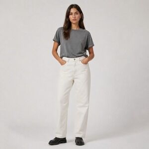 VINTAGE 90s Calvin Klein Jeans 33 Ecru White High Rise WIDE LEG Straight CJECCR0